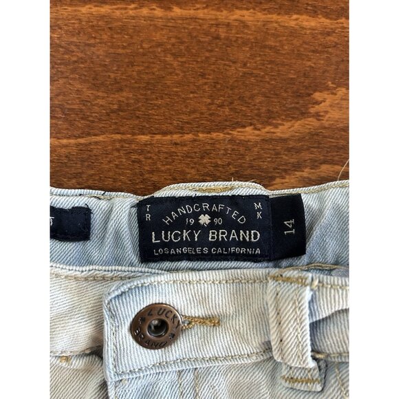 Lucky Brand Girls Shorts 14 Riley Denim Stretch Distressed Light Wash Cut Off - Picture 2 of 7